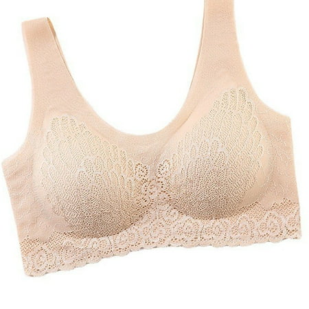HCURIBAD Wireless Bras  Clearance! Bras for Women Women Sexy Lace Transparent Bras Womens Lingerie  Push up Bra  Backless Bra  Bras for Women Beige L