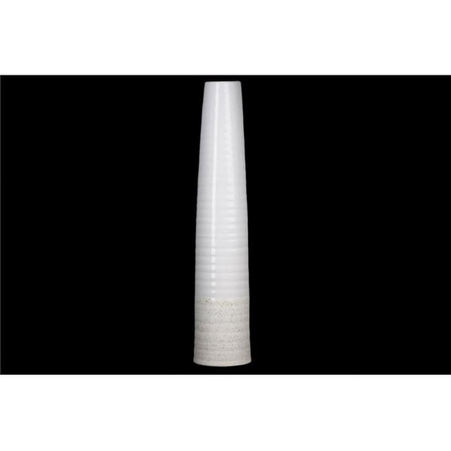 Urban Trends Collection 52011 Vase Rond en Grès avec Design Fissuré Nervuré, Fond Matelassé, Finition Brillante, Ivoire - Grand