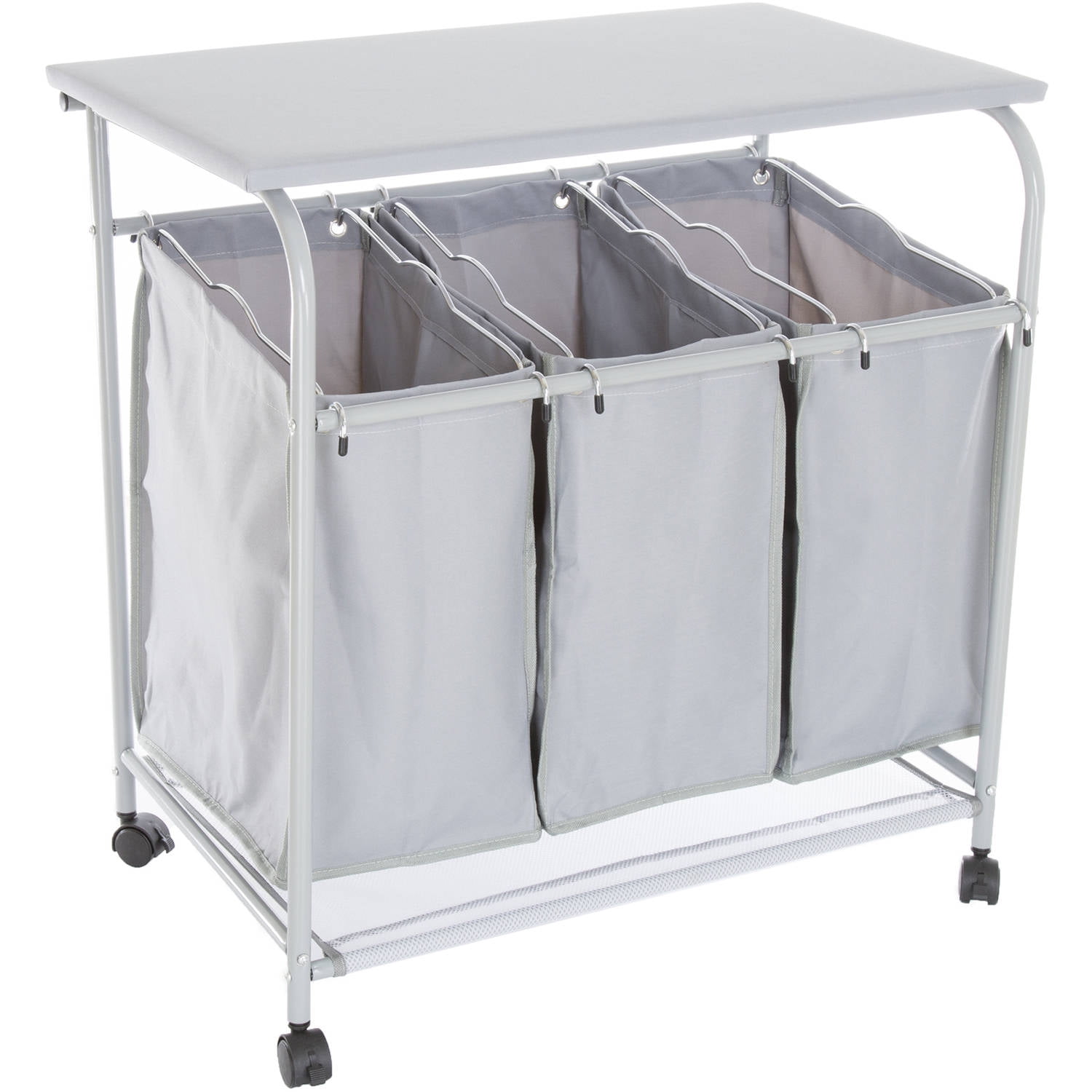 Lavish Home Rolling 3 Bin Laundry Sorter with Ironing Board Top for Laundry Room 886511977853 eBay