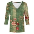 thumbnail image 5 of JTZGDY Floral Shirts for Women Dressy Casual V Neck Summer 3/4 Lenght Sleeve Crewneck Graphic T-Shirts Trendy Cozy Tunic Blouse Lightweight Pullover Tops Green#03 L, 5 of 5