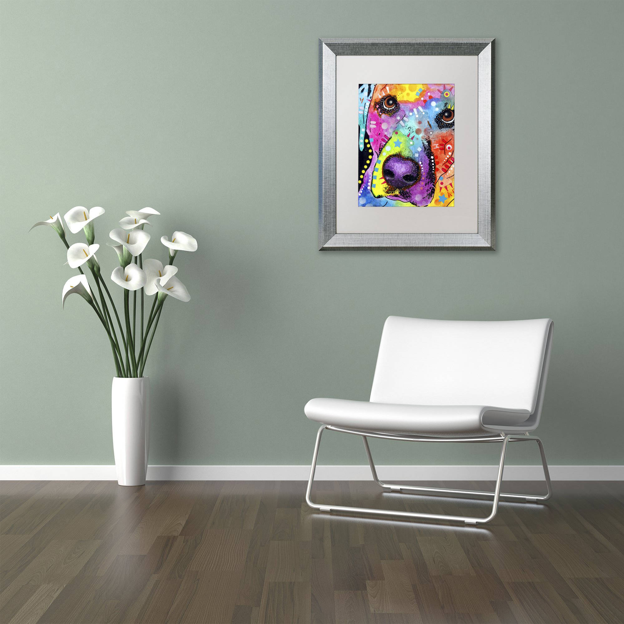 Trademark Fine Art "Closeup Labrador" Canvas Art by Dean Russo, White Matte, Silver Frame