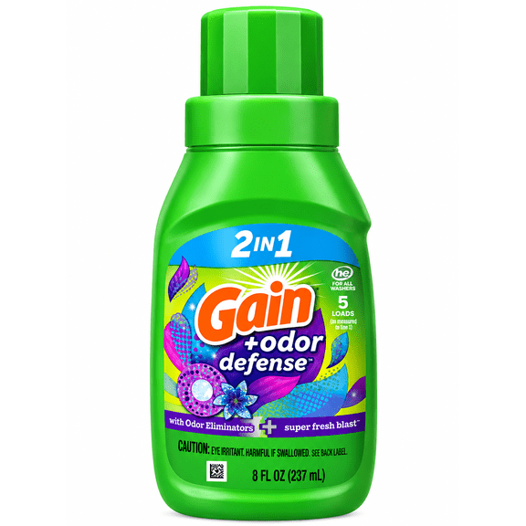 Gain 2-in-1 Odor Defense Super Fresh Blast Laundry Detergent, 8 fl oz, 5 Loads