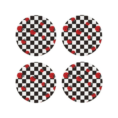 

Fuzoiu Ladybugs Of Black And White Checkers Print Leather Coasters Set Drink Coasters Set of 4 for Tabletop Protection Durable PVC Coasters Home Décor and Housewarming Gift-Round Shape
