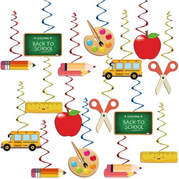 16pcs Back to School Season Hanging Swirl Party Decoration,Party Decoration, Suitable for Back to School Season Party Decoration Supplies