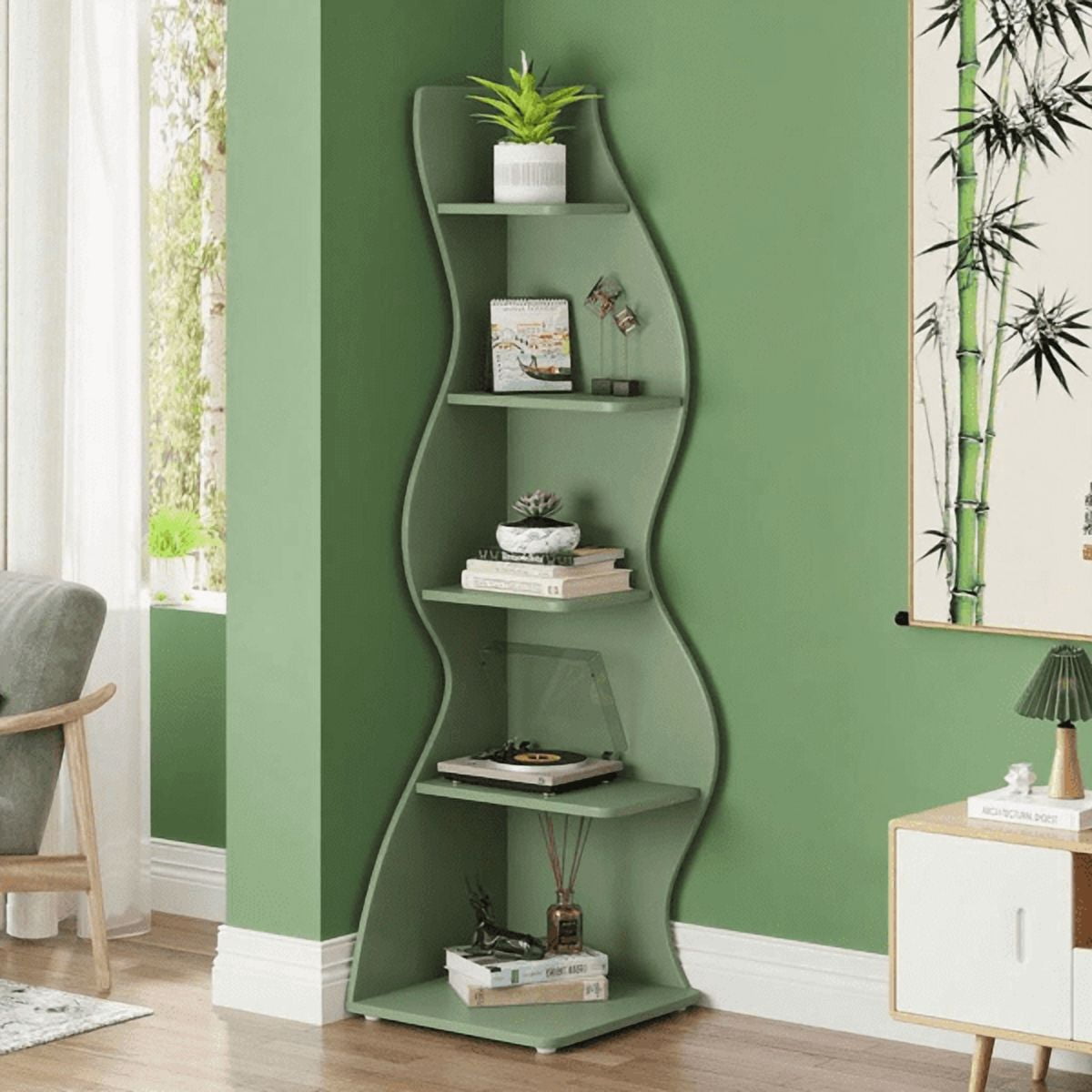 5-Tier White Shelving Unit Sea Grass-Inspired Design, Adjustable Shelves, High-Quality Board, Modern Storage for Home/Office