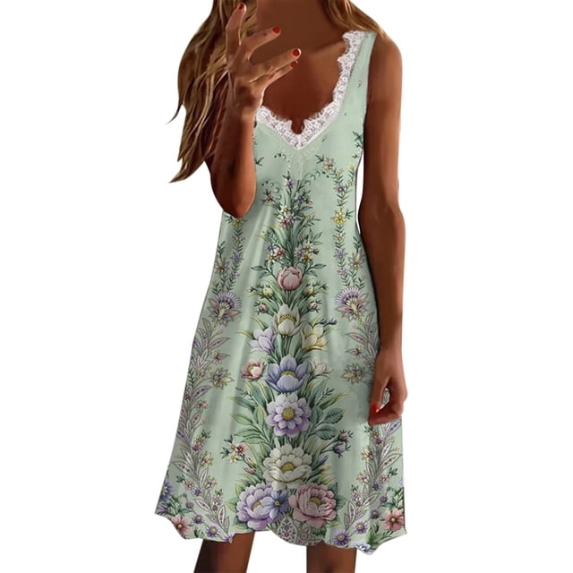 Vestidos Para Mujer Vestidos A Media Pierna Mini Vestido Sin Mangas de Encaje Sólido Con Cuello en V Erógeno Casual de Moda Odeerbi ODB161043