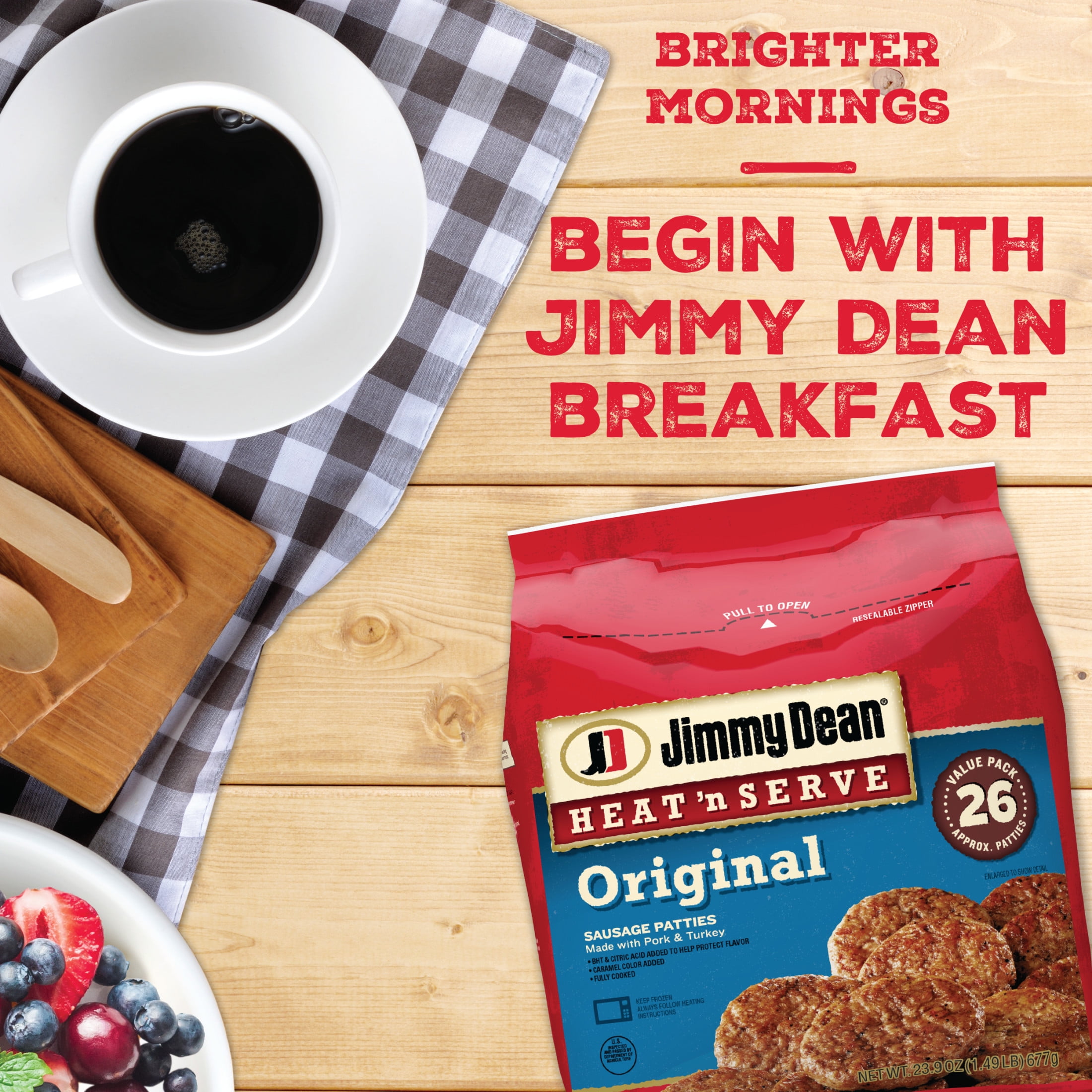 Jimmy Dean Heat 'N Serve Original Pork Breakfast Sausage Patties, 26 Count (Frozen)