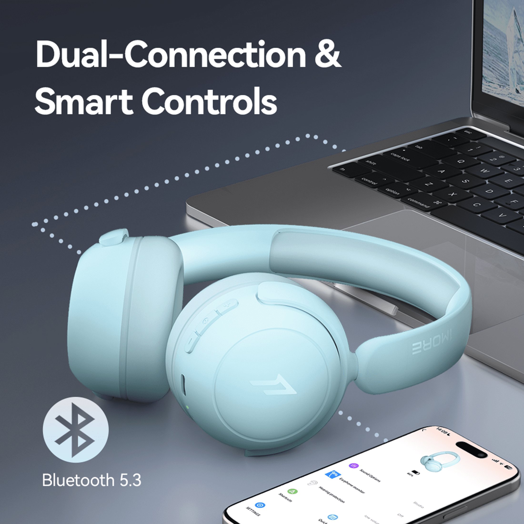 1MORE Sonoflow Mini HQ20 Noise Cancelling Bluetooth over-Ear Headphones, Blue