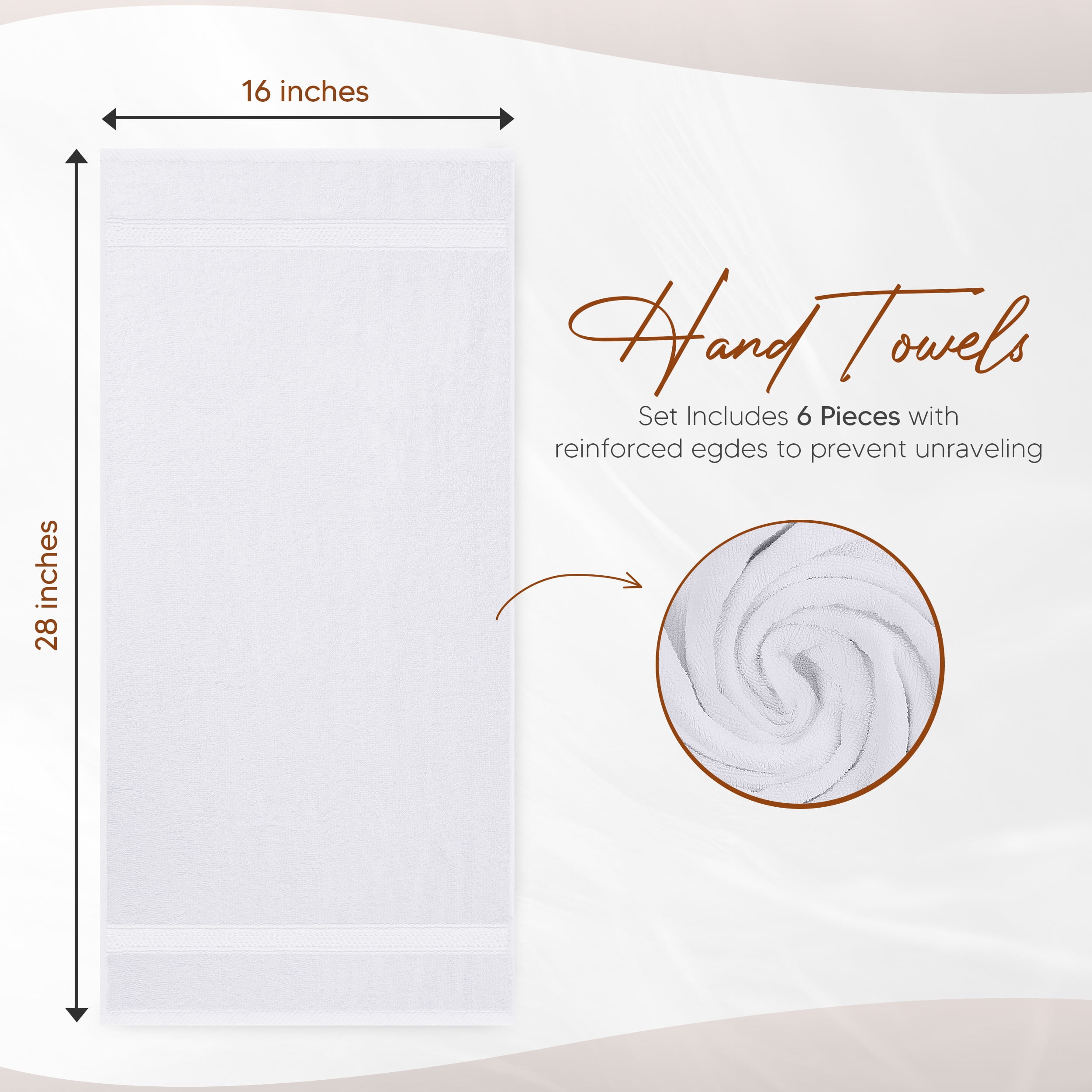 Utopia Towels 6 Pack Hand Towels, 100% Ring Spun Cotton Kitchen Towel Set, 16x28" Plush and Highly Absorbent For Hotel & Spa, Gym, Face, Hand, Bathroom 620 GSM (White)