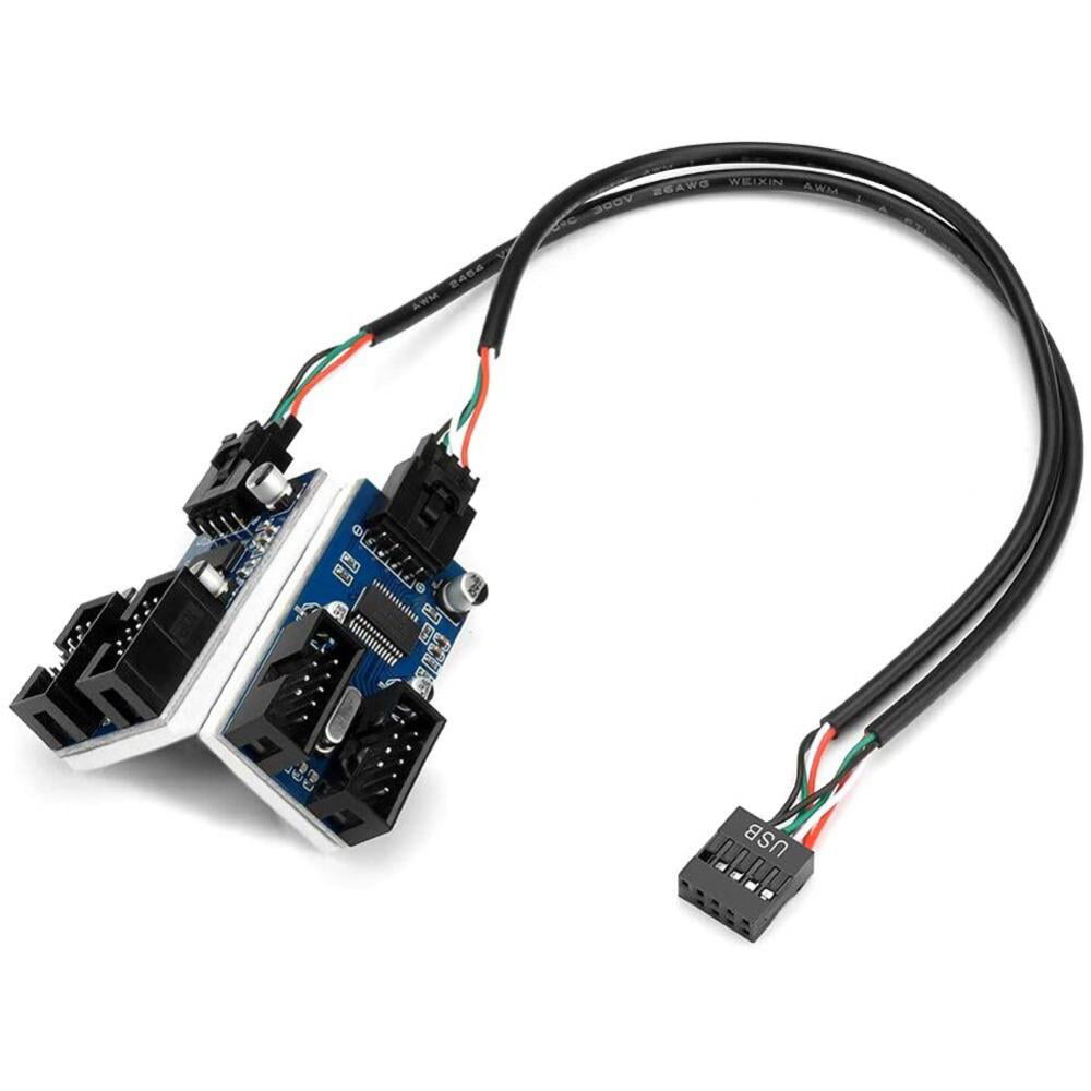 Connector and Terminal  Black Dual USB 2.0 Female Mainboard Panel Mount 9 Pin Extension Adapter Cable