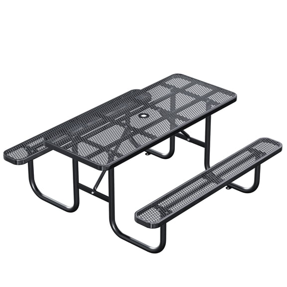 STICCIO 6 ft Metal Picnic Table with Benches and Umbrella Hole, Seats 8 for Park Yard Patio Campground, Black