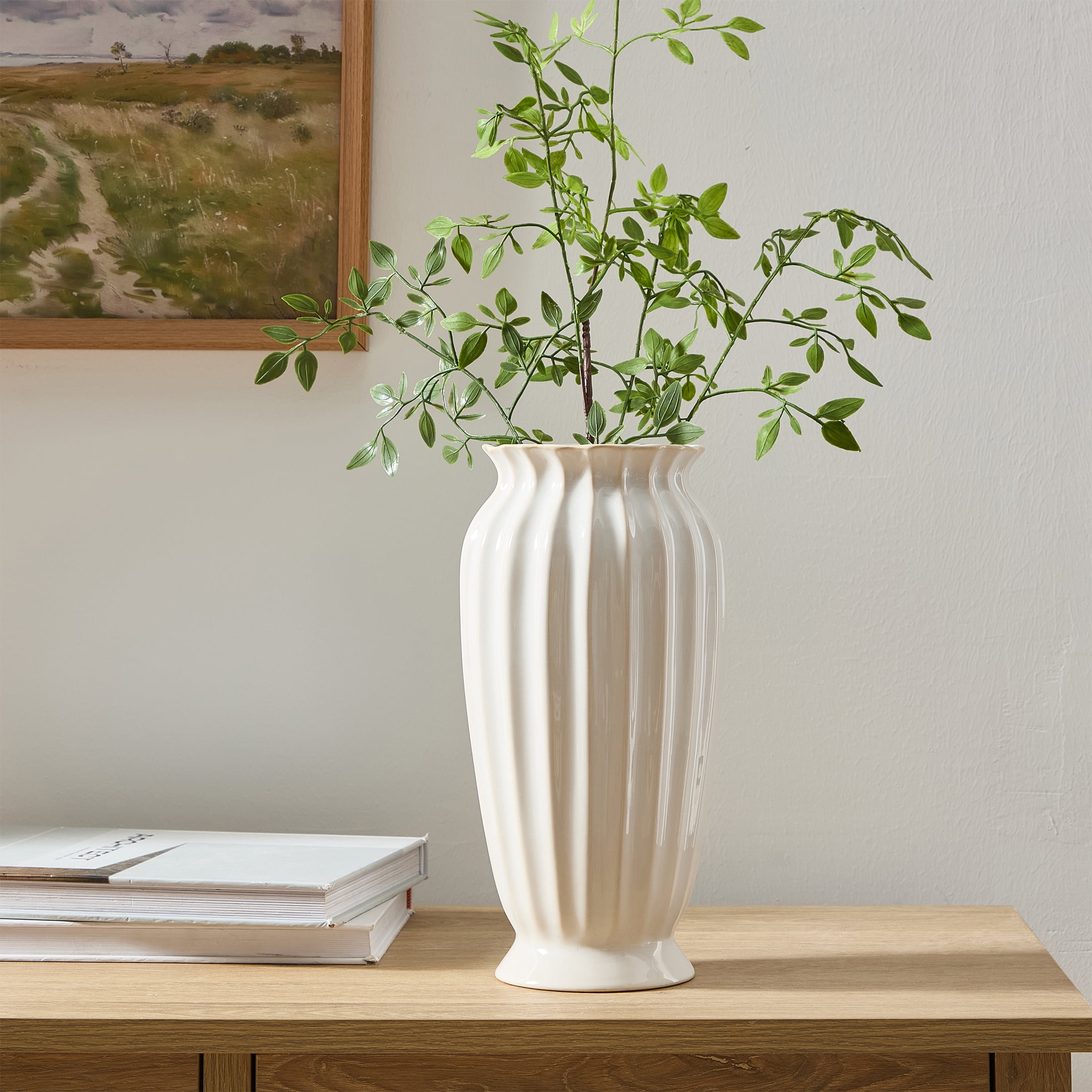 My Texas House 12" White Fluted Ceramic Vase