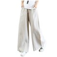 thumbnail image 1 of Women‘s Spring Summer Solid Color Elastic Waist Cotton Linen Versatile Straight Tube Casual Wide Leg Pants, 1 of 4