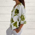 thumbnail image 5 of Green Tshirts for Womens Cotton Linen Tshirt Tops Summer Casual Loose Fit Blouse Tunic Floral Print Button V Neck Short Sleeve Tops Going Out Tops for Women, 5 of 6