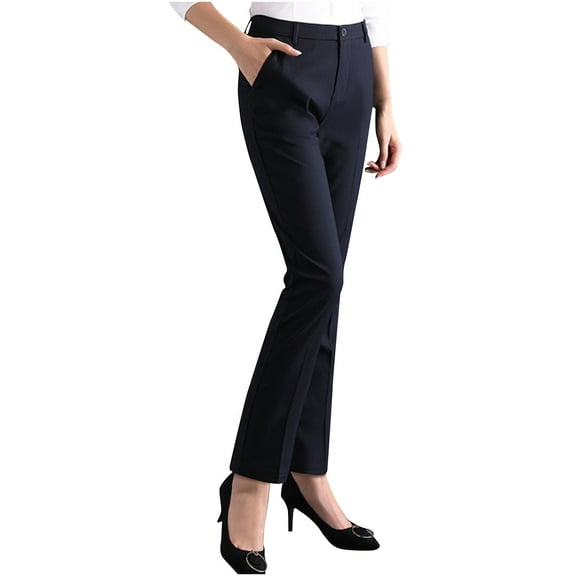 XuJwPNcy Women's Summer Dress Pants High Waisted Button up Business Pants Straight Leg Work Office Trousers with Pockets