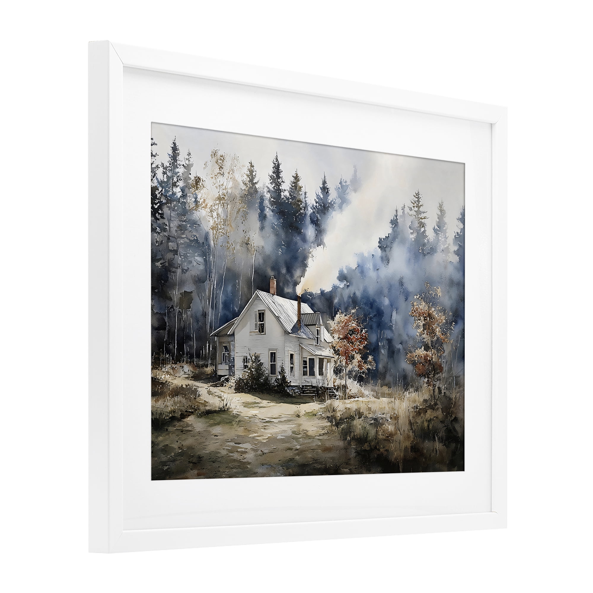 Stupell Industries Indigo Smoke at Woodland Cottage White Framed Print Under Glass, design by Franklyn Gregory