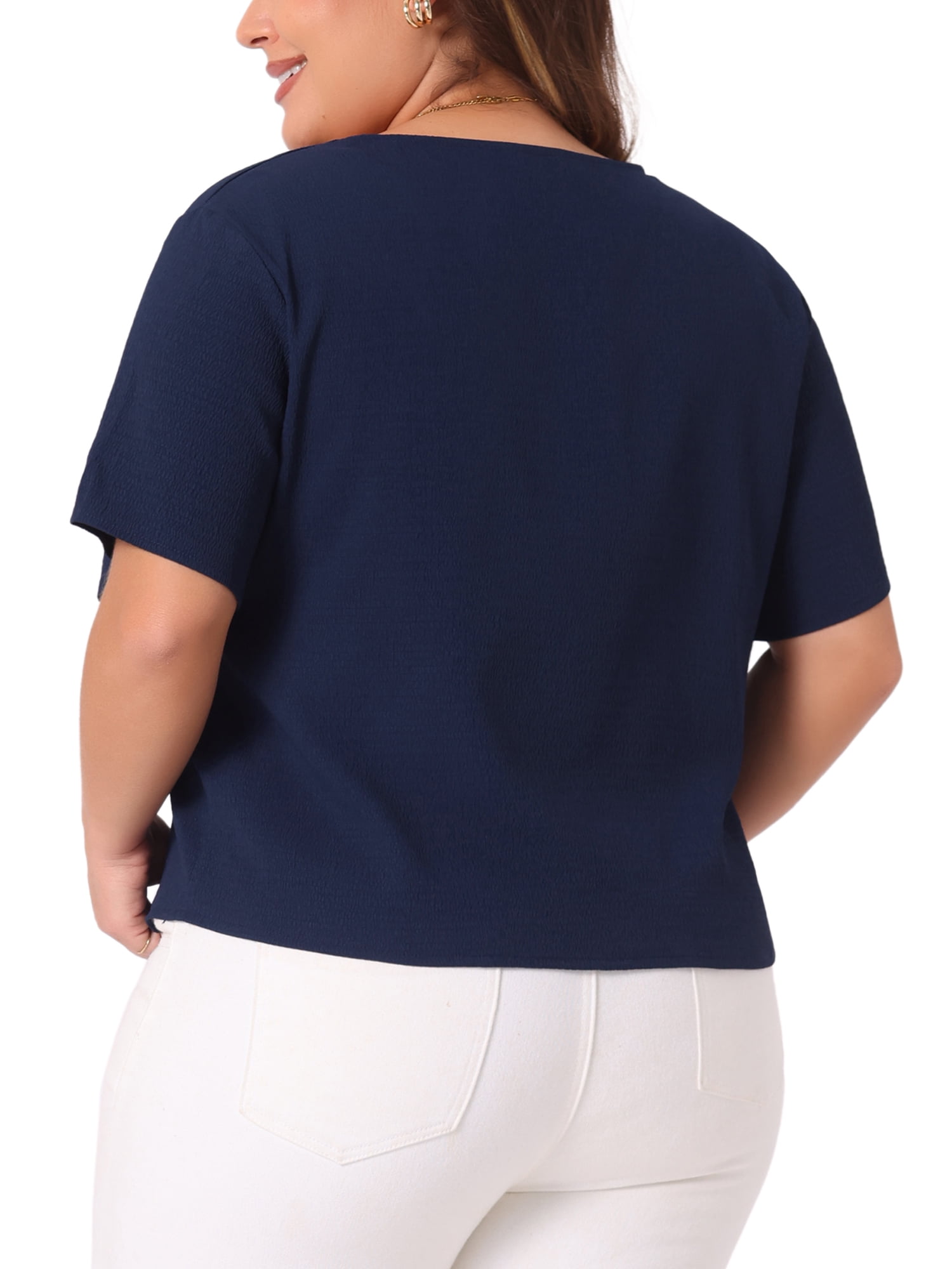 DARING DIVA Women's Plus V Neck Button Casual Blouse 4X Navy Blue