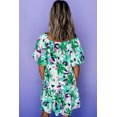 thumbnail image 2 of Women's Green Floral Print Shirred Square Neck Mini Dress with Puff Sleeves | [ZhiHiMeRi] | (US 12-14)L, 2 of 12