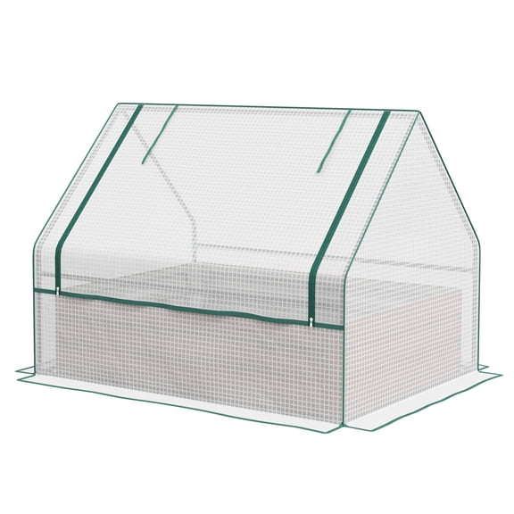 Homiyad Raised Garden Bed Outdoor Metal Planter Box with Small Greenhouse White Cover Brown Planter| Aosom.com