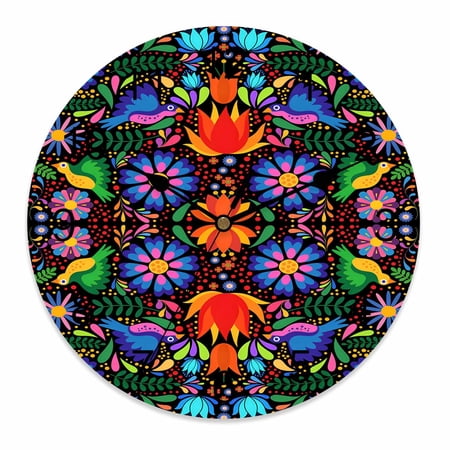 Wall Clock 10 Inch Boho Mexican Texture Round Silent Decorative Wall Clocks Battery Operated for Living Room Bedroom Kitchen Classroom Decor, Abstract Floral Bird Multicolor,Small