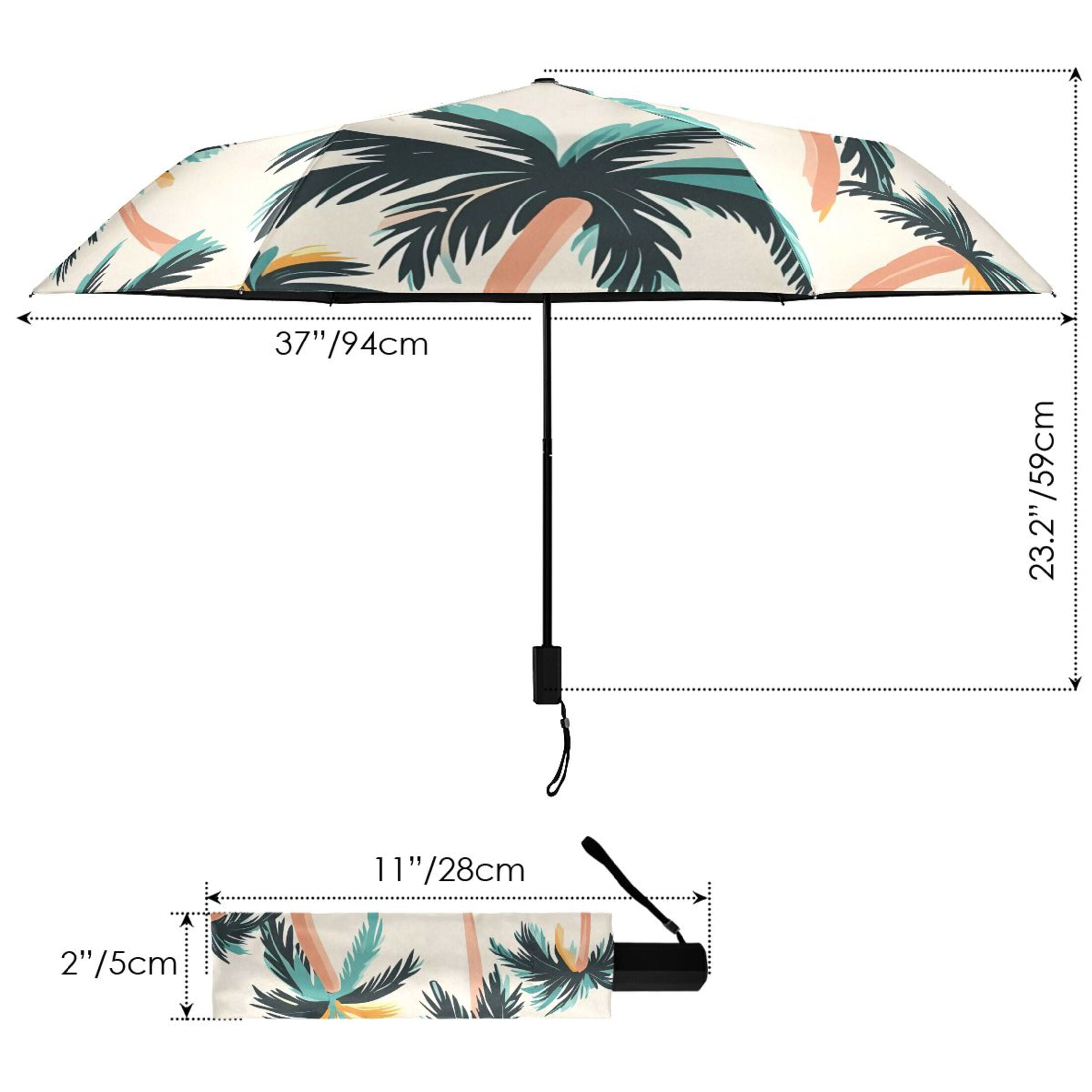 ALAZA Palm Tree-a1 UPF 50+ Compact Folding Umbrella for Rain Travel Umbrella Packable
