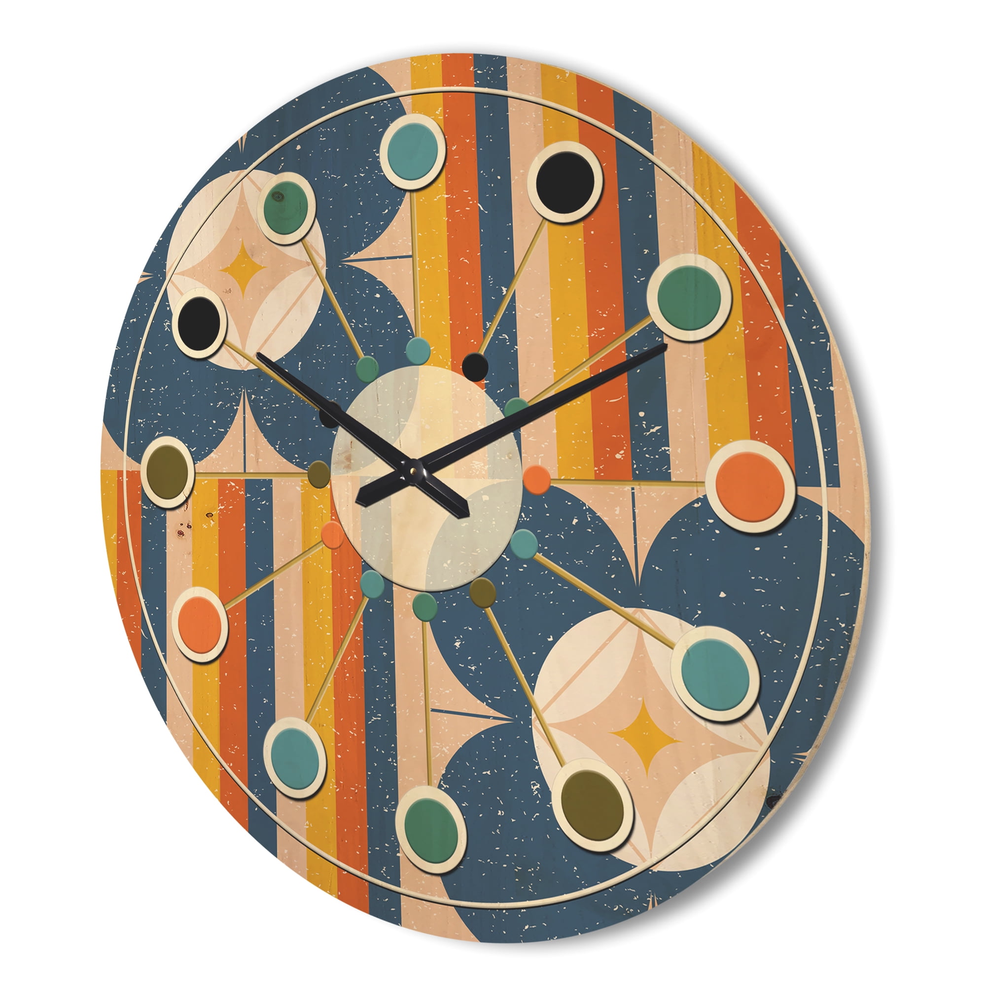 Designart 'Floral Retro Pattern XIII' Mid-Century Modern Wood Wall Clock