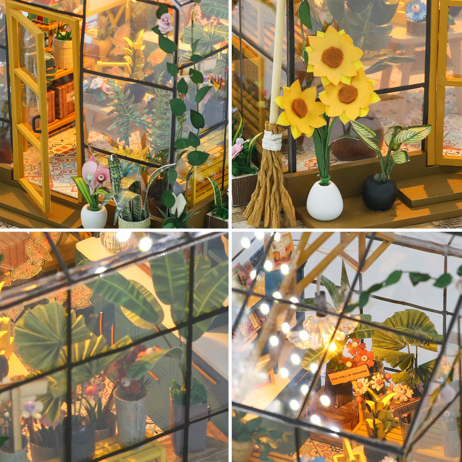 MOJINO Book Nook Kits for Adults - DIY Miniature House Kit doll house 3D Puzzle with LED Light for Adults,Tiny House Bookshelf Decor Creative Gifts for Family, Friends(Sunshine Flower House)