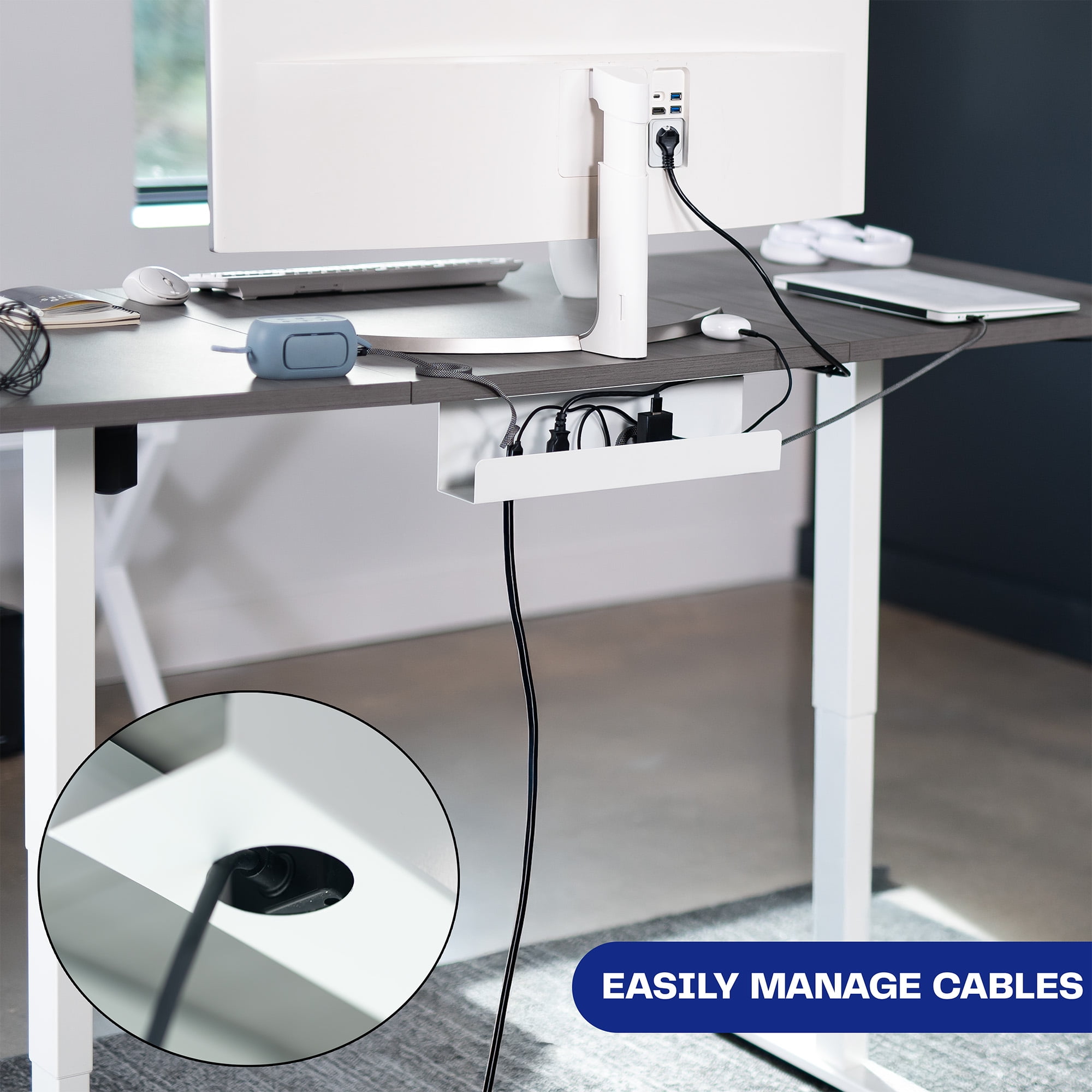 VIVO White Under Desk 17" Cable Management Tray, Wire Organizer, Cord Holder
