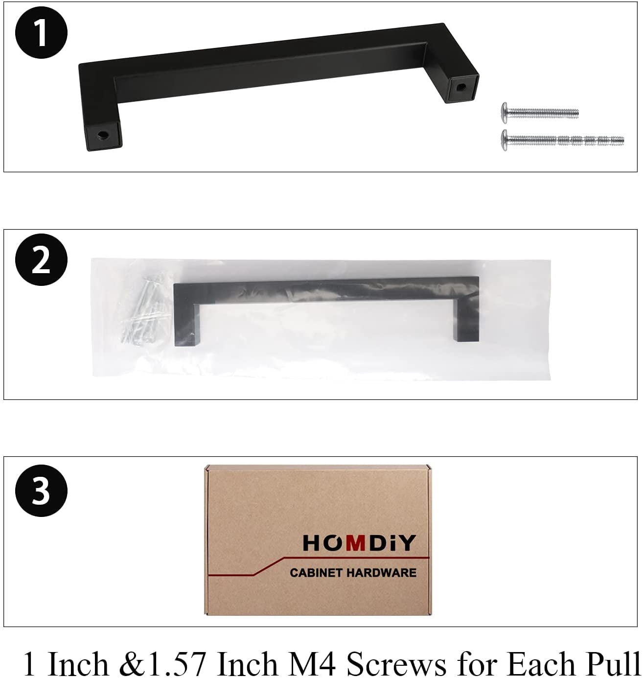 Homdiy 10 Pack Black Cabinet Pulls Square Matte Black Drawer Handles 5 inch Hole Centers