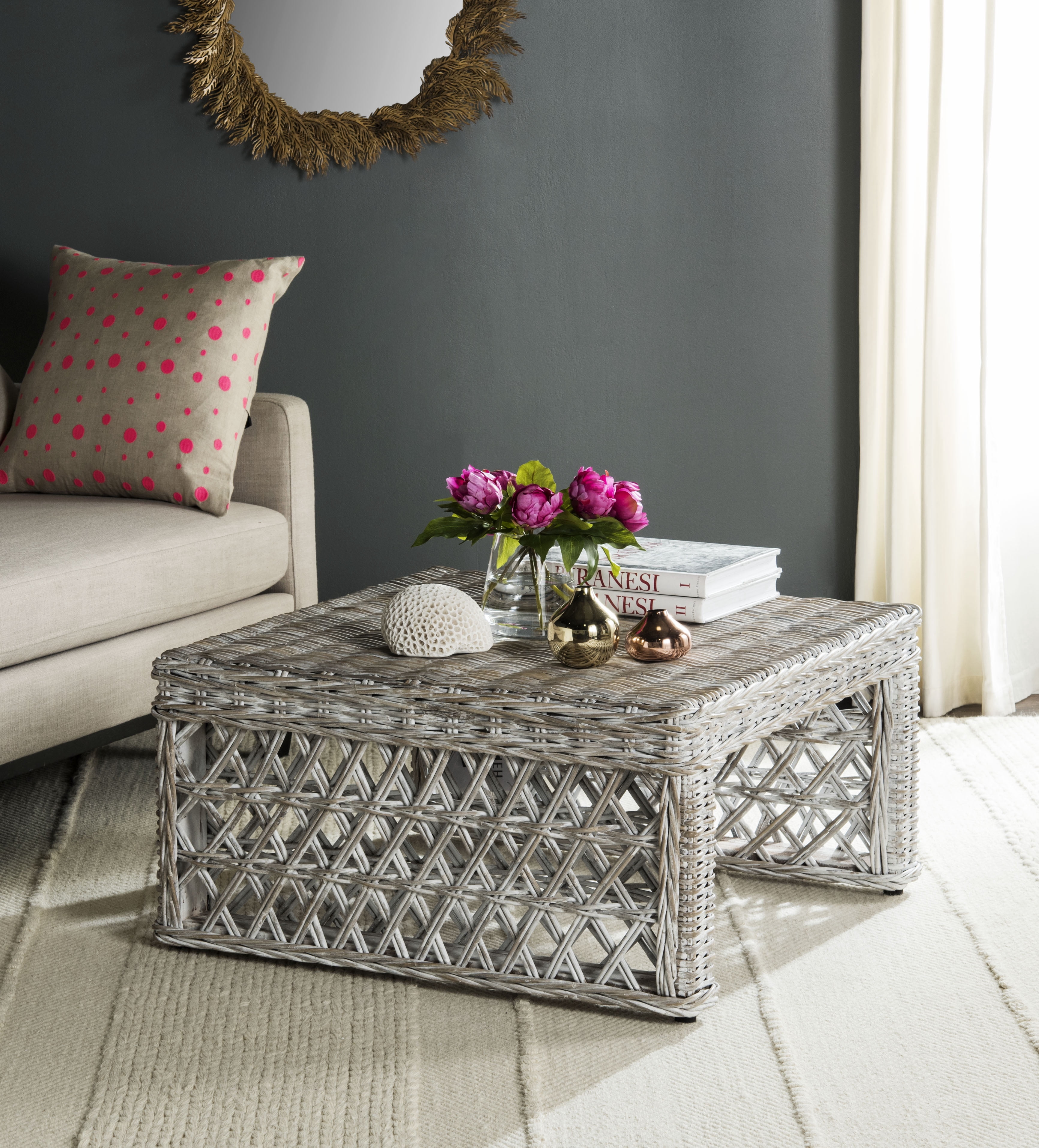SAFAVIEH Shila Nautical Wicker Coffee Table, White Wash