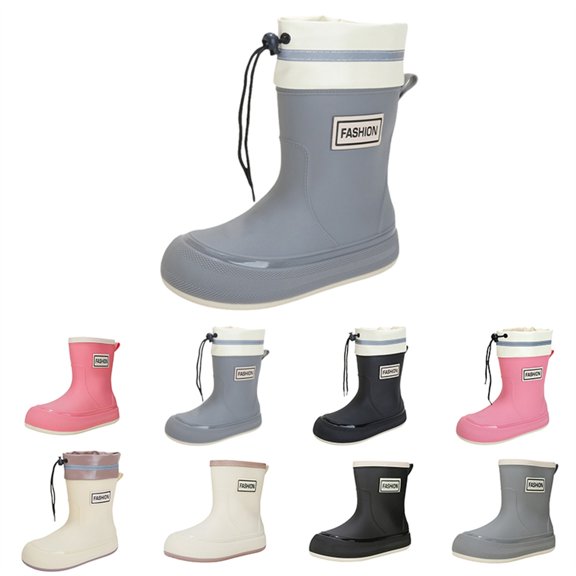 AUDeals Women Mid Calf Rain Boots, Waterproof Rubber Garden Boots, Non Slip Ankle Rain Shoes with Drawstring (Grey, 6.5)