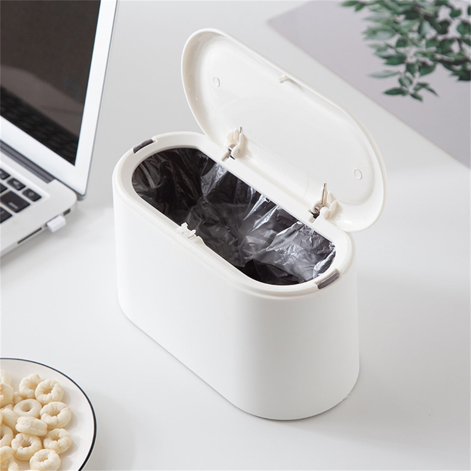 Mini Desktop Wastebasket With Lid Small Countertop Lady Dish Brush