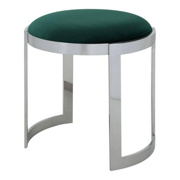 Pemberly Row 19" Velvet & Stainless Steel Stool in Green/Silver Frame