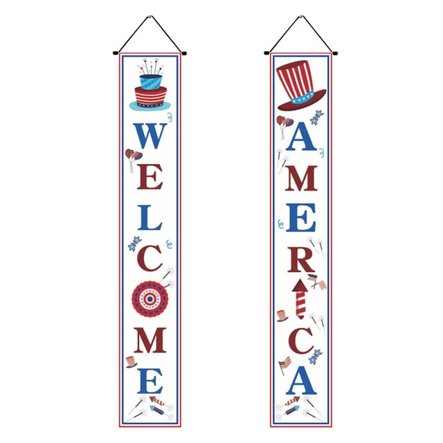 Letrero de porche del 4 de julio, bandera patriótica americana, pancarta para puerta del Día de la Independencia, decoraciones para patio de fiesta interior y exterior