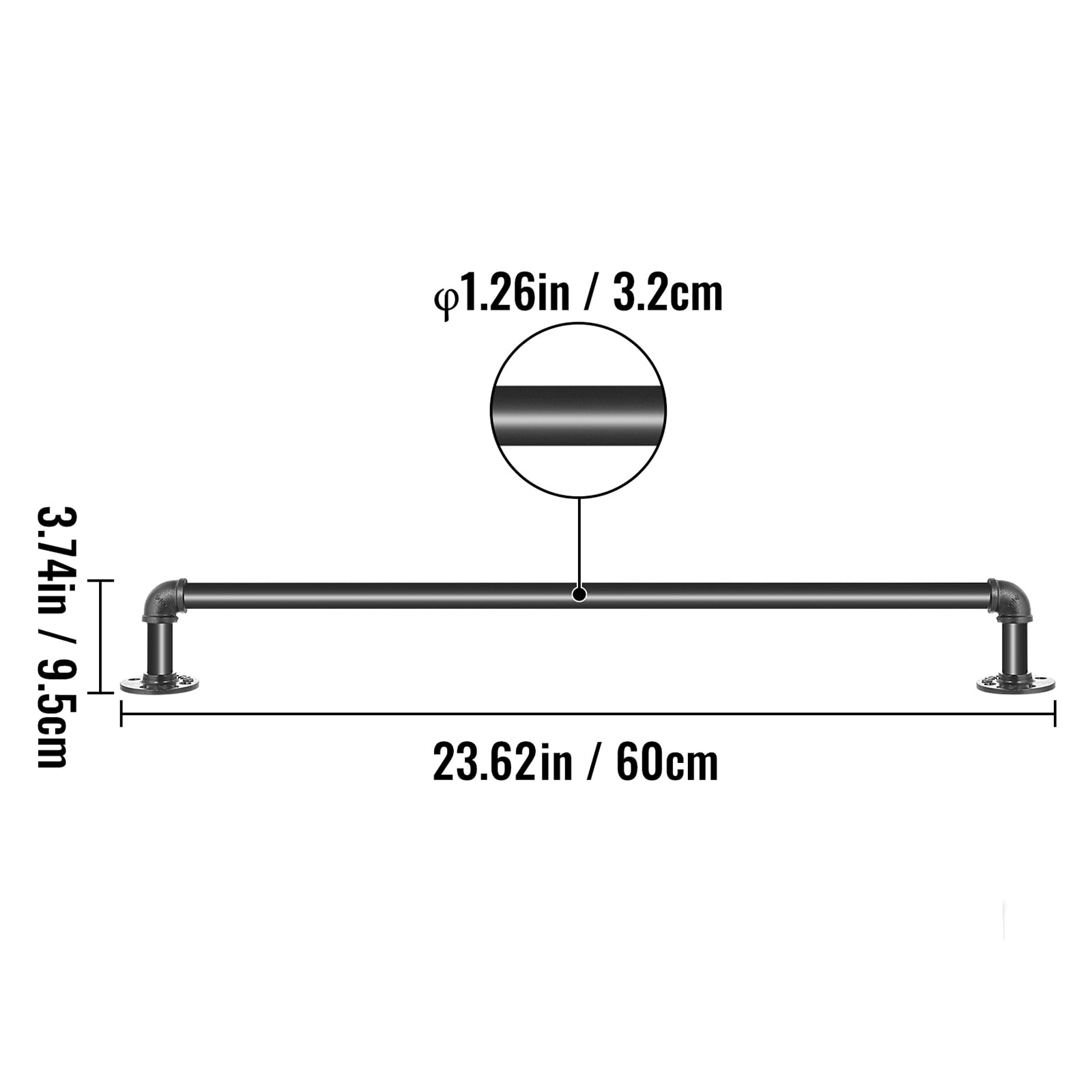 VEVOR Pipe Stair Handrail, 2ft Staircase Handrail, Industrial Pipe Handrail with Wall Mount Support, Round Corner Wall Handrailings for Indoor, Outdoor
