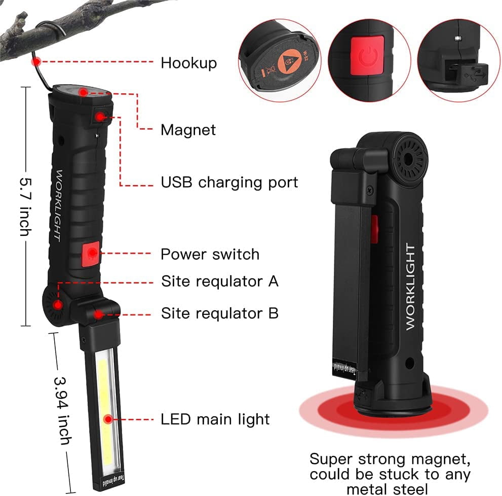 4 Pack LED Work Light,Rechargeable Magnetic Base Emergency Light for Reading,Camping,Garage,Car Engines Repair and All Tight Spots