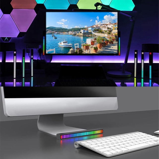 RGB Voice-Activated Pickup Light Creative Colorful Sound Control Ambient Light with 32 Bit Music Level Indicator Car Desktop LED Light for Vehicles Recreation Place