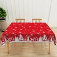 thumbnail image 4 of Nanqianyi Winter Snowflake Christmas Tablecloths 60x84 inch Rectangle, Snow Trees Elk Printed Red Table Cloths for Xmas Family Gatherings Decor, 4 of 11