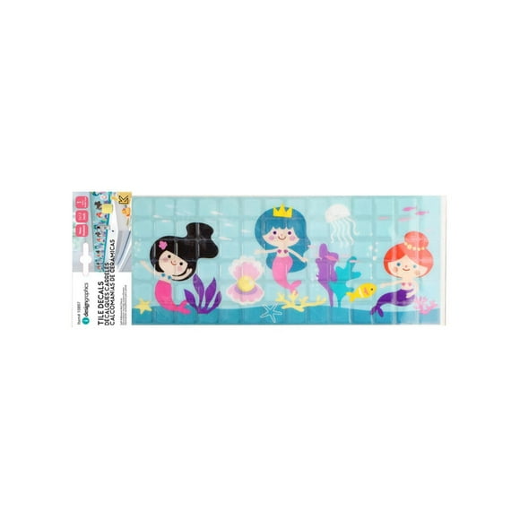 Truu Design Self-Adhesive Peel and Stick Border Wall Tiles, 14.5 x 5 inches, Mermaid, 6 Pieces