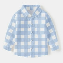 HOMADLES Boys Long Sleeve Shirts Plaid Print Soft Button Tops Campus style, Uniform Shirt Blue 2 T