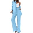 thumbnail image 4 of Women'S Solid Color Collared Blouse and High Waist Pants Two Piece Set Fashion, 4 of 9