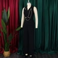 thumbnail image 5 of AURA Womens Elegant Chain Detail Wide Leg Jumpsuit Sleeveless High Waist Long Pants Outfit, 5 of 10