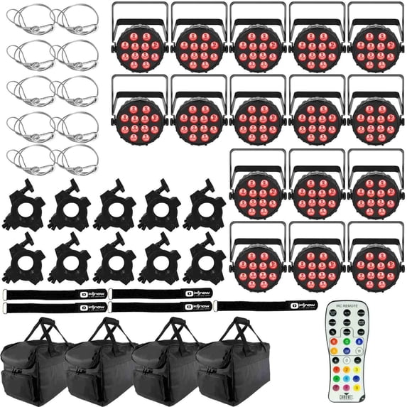 (16) Chauvet DJ SlimPAR T12 BT Bluetooth Wash Lights with Infrared Remote Control & Carry Bags Package