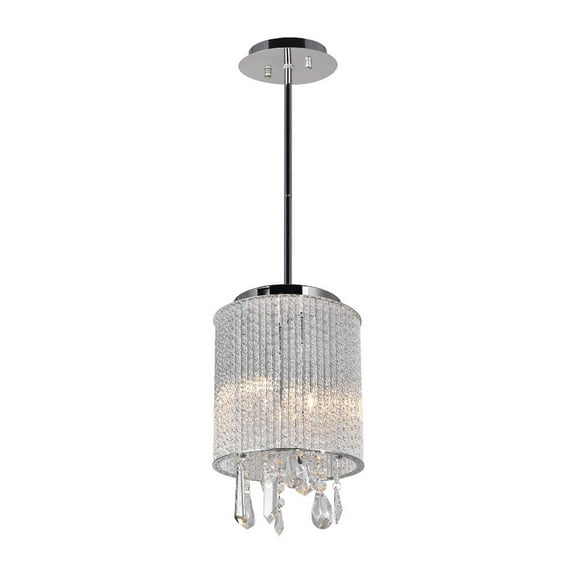 CWI Lighting Benson 2 Light Drum Shade Metal Mini Pendant in Chrome/Clear
