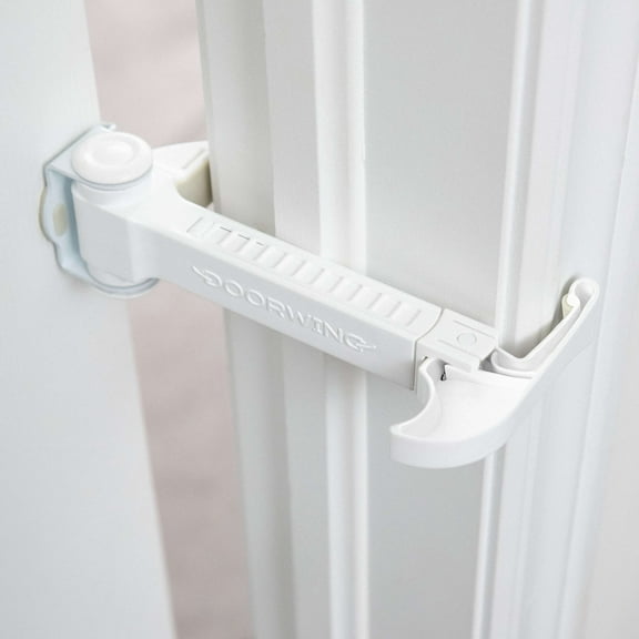 DOORWING Portable Door Lock & Finger Guard. No Adhesives or Door Damage. Door Latch for Baby Proofing. Pet Gate Alternative. Adjust Door Opening to Let Cats In. Keep Kids & Dogs Out of Litter Box.