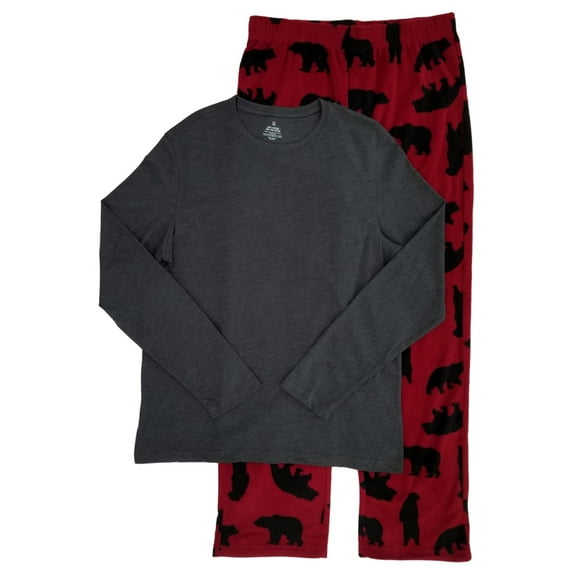 Mens 2 Piece Long Sleeve Shirt & Microfleece Bear Pants Pajama Set Sleep Set XL