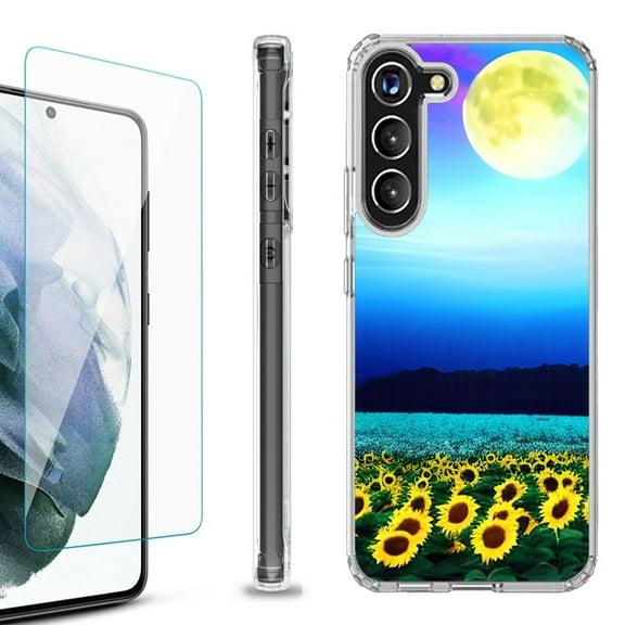 OneToughShield ® for Samsung Galaxy S23  S23 Plus 5G Shockproof Bumper Phone Case, with Tempered Glass Screen Protector - Sunflower Moon