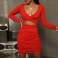 thumbnail image 2 of IROINNID Women's Long Sleeve Bodycon Dress V-Neck Sexy Slim Hollowing Package Hip Camisole Dress Strapless Dress, 2 of 8