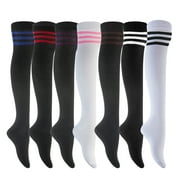 Lovely Annie Big Girl's 5 Pairs Over-the-Knee Thigh High Knee High Cotton Socks Size L/XL 6 Color