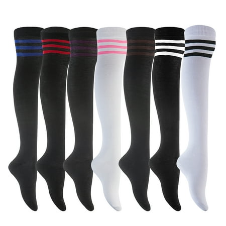 Lovely Annie Women's 6 Pairs Over-the-Knee Thigh High Knee High Cotton Socks Size 6-9 w/o Blue Strip (Best Thigh High Socks For Big Thighs)
